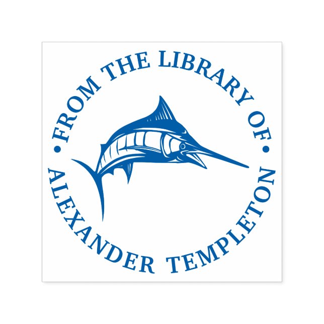 Leaping Marlin Nautical Ocean Library Book Name Permastempel (Design)