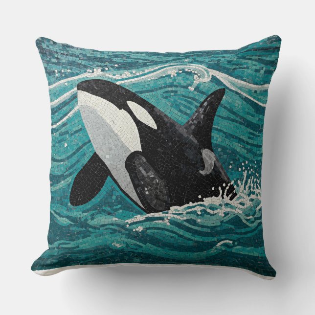 Leaping Orca Mosaik Kissen (Vorderseite)