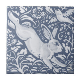 Leaping Rabbit Blue White Botanical Dedham Delft Fliese