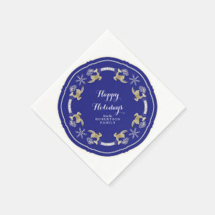 Leaping Rentier Happy Holidays Snowflake Party Serviette