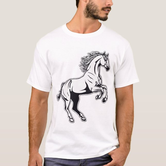 Leaping White Stallion Aufkleber - Entlüften Sie d T-Shirt (Vorderseite)