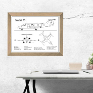 Learjet 23 - Flugzeugkonzeption Zeichnend Pläne BD Fotodruck