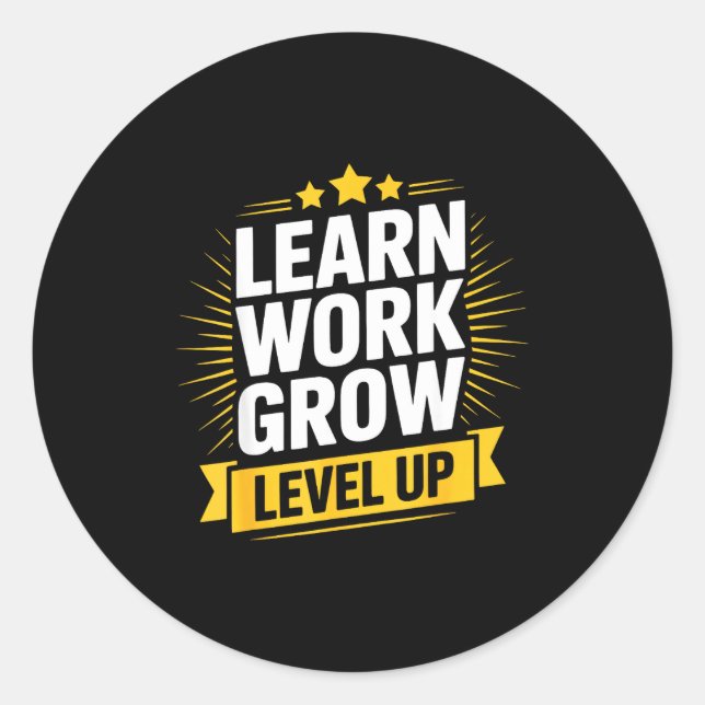 Learn Work Grow Level Up Motivational Growth Insra Runder Aufkleber (Vorderseite)