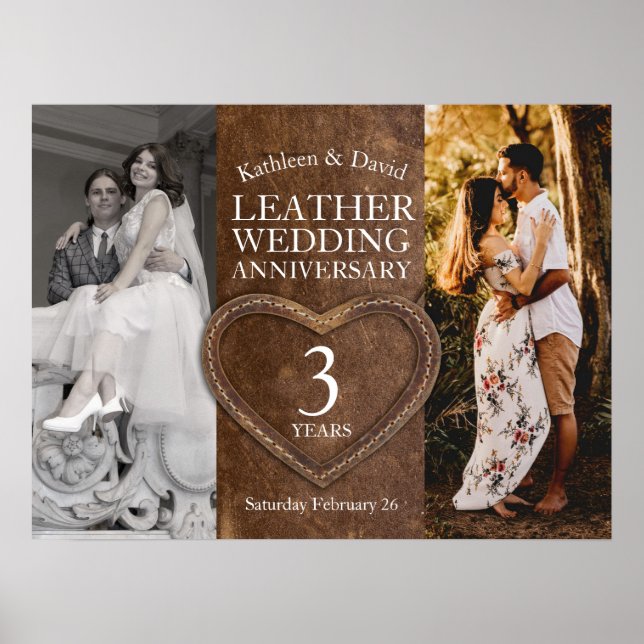 Leather 3rd wedding anniversary heart party poster (Vorne)