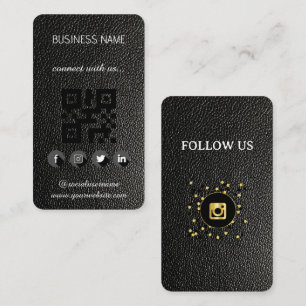 Leather black - Social Media QR Code Business Card Visitenkarte