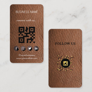 Leather Brown - Social Media QR Code Business Card Visitenkarte