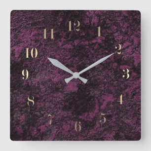 Leather Burgundy Textur Quadratische Wanduhr