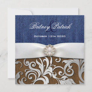 Leather & Denim Damask Western Hochzeit Einladunge Einladung