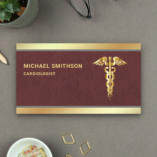 Leather Gold Caduceus Symbol Medical Beruflich Visitenkarte