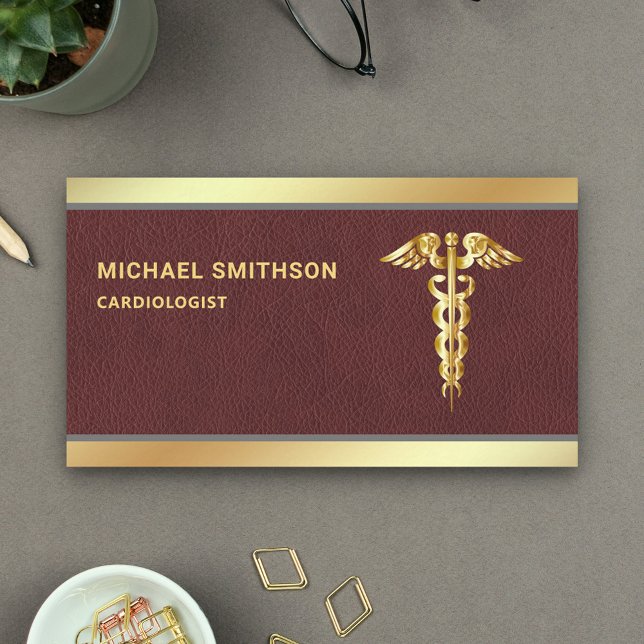 Leather Gold Caduceus Symbol Medical Beruflich Visitenkarte (Von Creator hochgeladen)