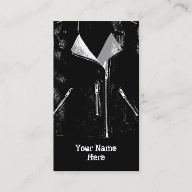 Leather Jacket White Visitenkarte schwarzes Portra (Vorderseite)