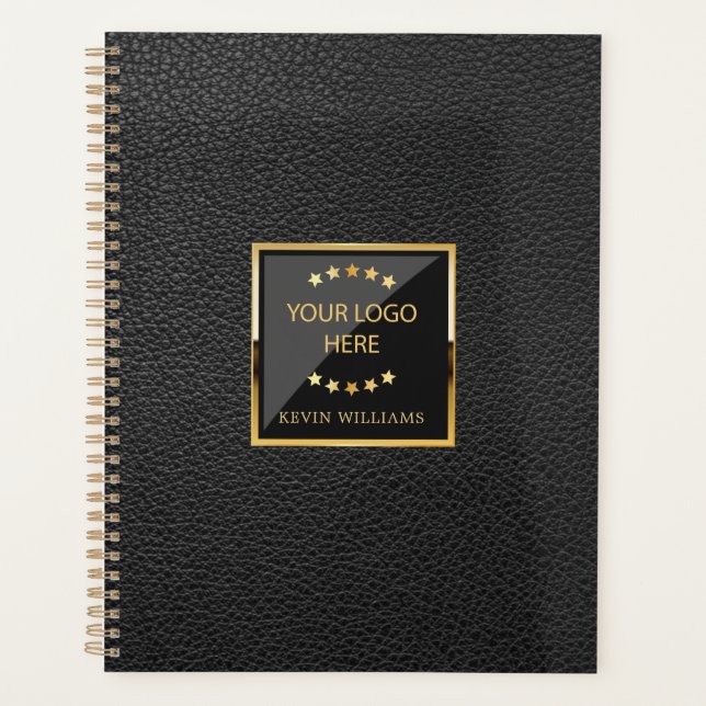 Leather-Logo für schwarze Imitate Personalisiert Planer (Vorderseite)
