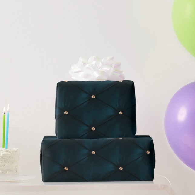 Leather Look Green Gold Diamonds Geschenkpapier (Partygeschenke)