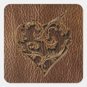 Leather-Look Herz Quadratischer Aufkleber