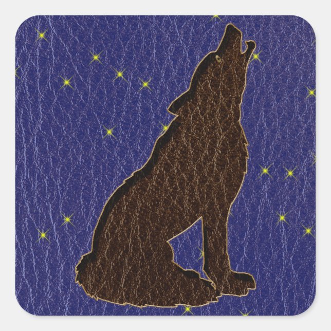 Leather Look Indianeramerikaner Zodiac Wolf Quadratischer Aufkleber (Vorderseite)