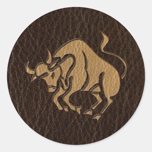 Leather Look Taurus Runder Aufkleber (Vorderseite)