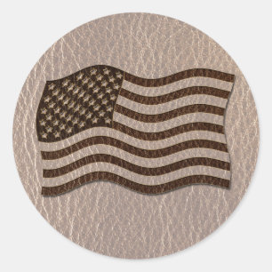 Leather Look USA Flag Soft Runder Aufkleber
