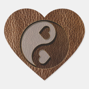 Leather Look Yin Yang Heart Herz-Aufkleber