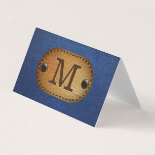 Leather Monogram Blaues Leder und gehefteter Pfl Visitenkarten