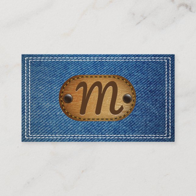Leather Monogram | Doppel-Stitched Denim Visitenkarte (Vorderseite)