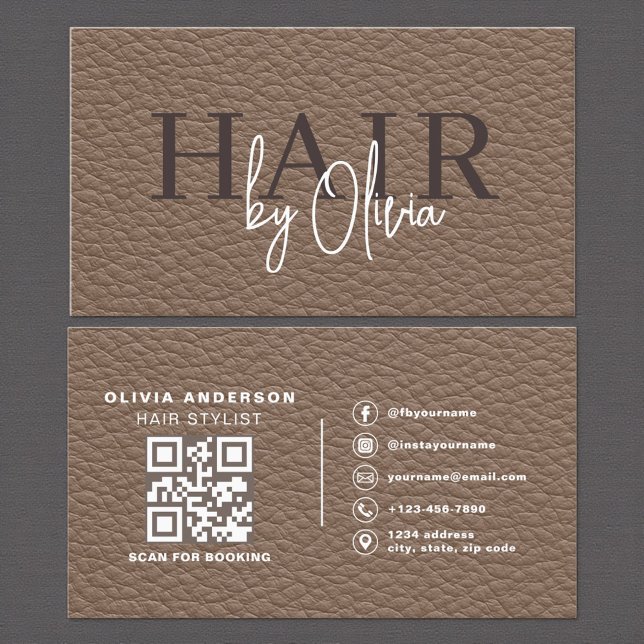 Leather QR Code Hair Stylist Visitenkarte (Von Creator hochgeladen)