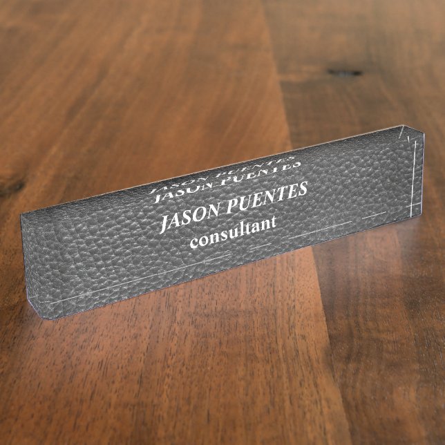 Leather Schwarz Hintergrund modern und elegant Namensplakette (Seite)