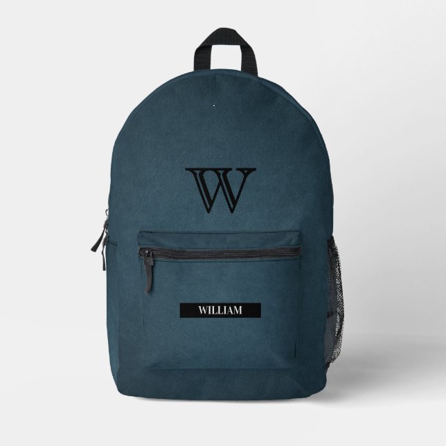 Leather Texture Black Monogram Name Bedruckter Rucksack (Vorderseite)