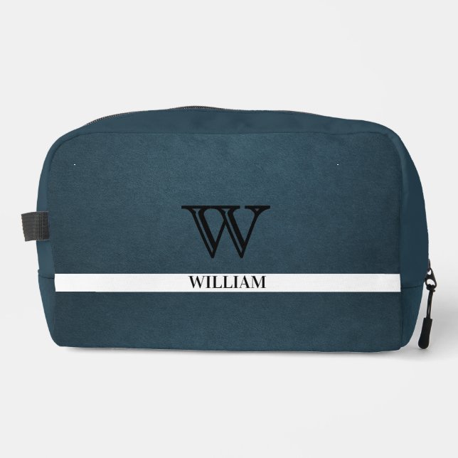 Leather Texture Black Monogram Name Waschbeutel (Vorderseite)