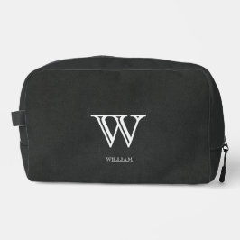 Leather Texture Black Monogram Name Waschbeutel