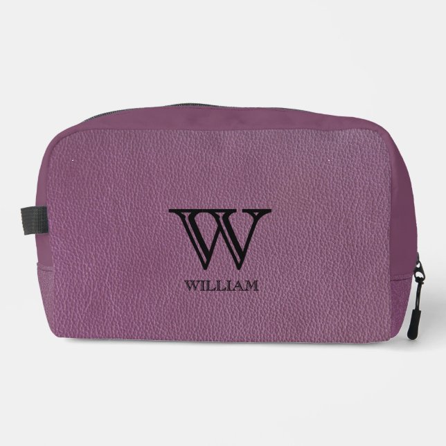 Leather Texture Black Monogram Name Waschbeutel (Vorderseite)