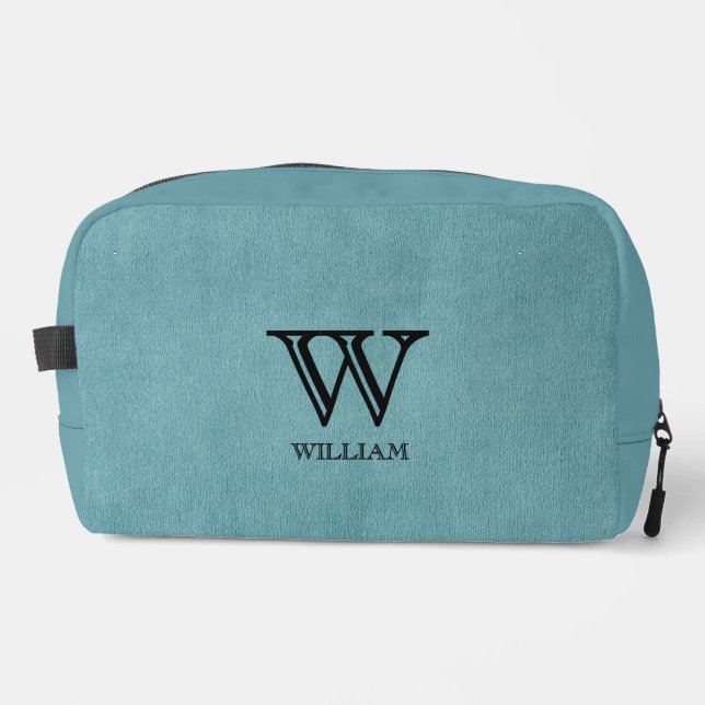 Leather Texture Black Monogram Name Waschbeutel (Vorderseite)