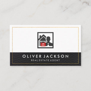 Leather Trim Lux Gold Border Realtor Visitenkarte