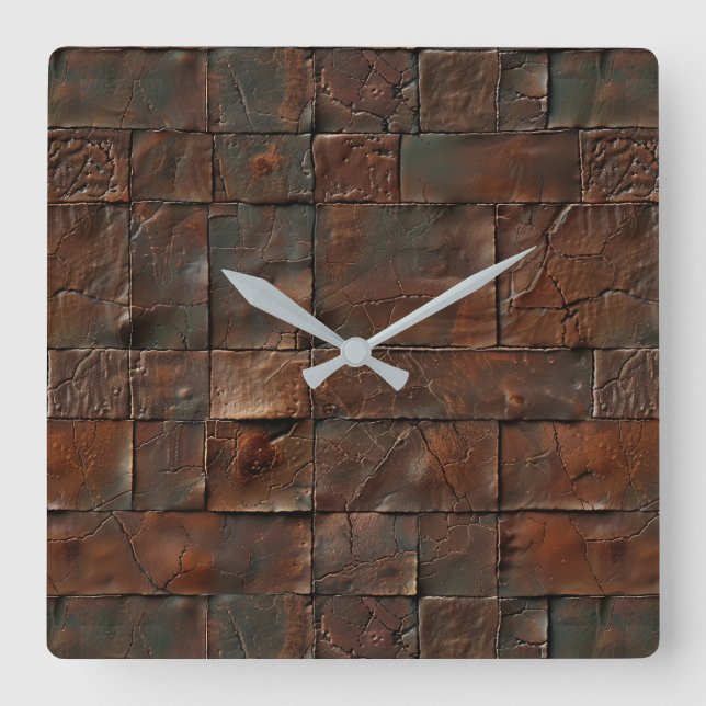 Leather Wall Clock Quadratische Wanduhr (Vorderseite)