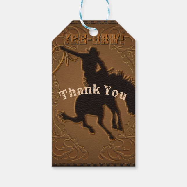 Leather Western Wild West Cowboy Birthday Party Geschenkanhänger (Vorderseite)