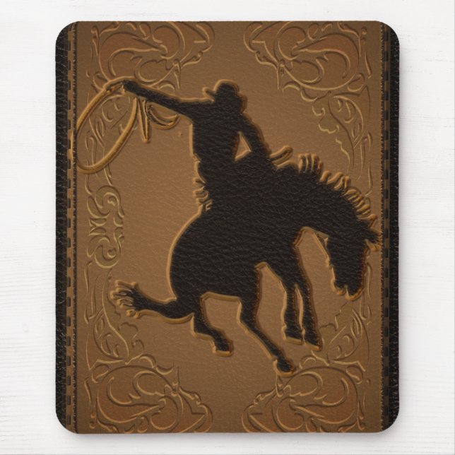 Leather Western Wild West Rustic Country Cowboy Mousepad (Vorne)
