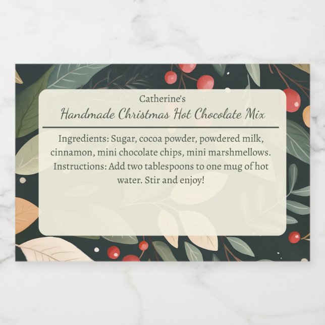 Leaves and Berries Christmas Hot Chocolate Mix  Lebensmitteletikett (Einzelnes Label)