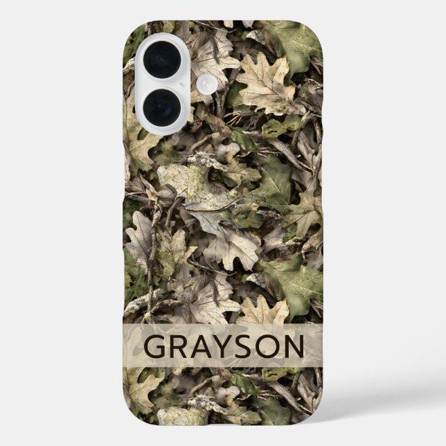 Leaves Camouflage Personalized iPhone 16 Hülle (Rückseite)