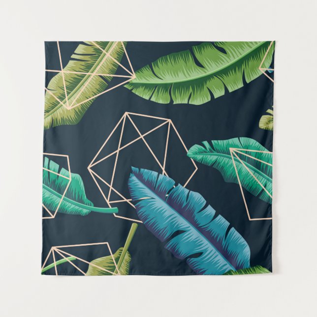 Leaves seamless pattern with abstract polygonal li wandteppich (Vorderseite)