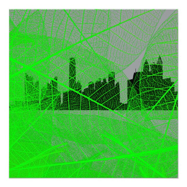 Leaves veins over the city skyline - Abstract Fotodruck (Vorne)