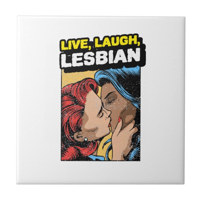 Leb Lesbisch Lachen Fliese (Vorderseite)