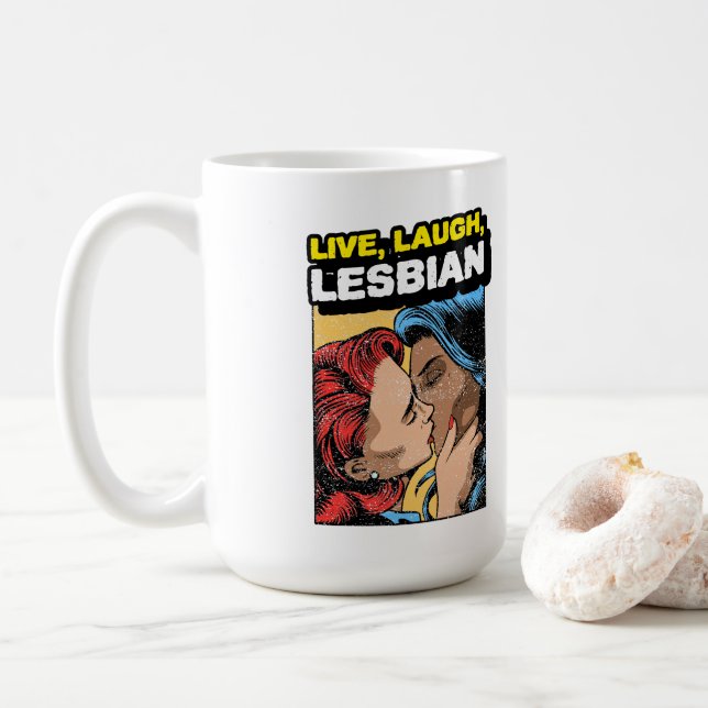 Leb Lesbisch Lachen Kaffeetasse (Mit Donut)