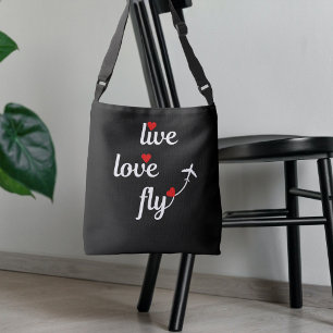 Leb Liebe Flieg Text Herzen und Flugzeug Reise Tragetaschen Mit Langen Trägern