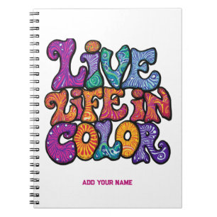 Lebe das Leben in Farbe Retro 70er psychedelische Notizblock