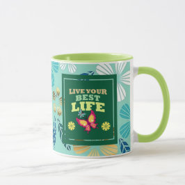 Lebe Dein Bestes Leben Tasse – Elegantes grünes fl