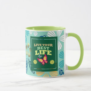 Lebe Dein Bestes Leben Tasse – Elegantes grünes fl