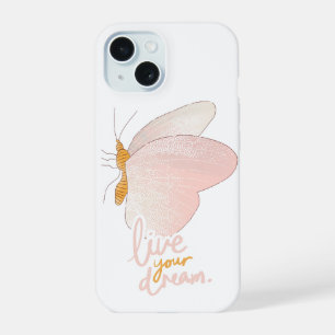 Lebe deine Traum-Ästhetik-Pfirsich-Schmetterling i iPhone 15 Hülle