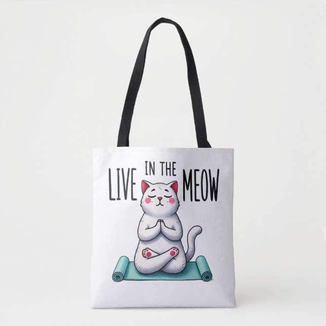 "Lebe in the Meow" Funny Cat Lover Tasche (Vorderseite)