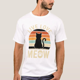 Lebe Liebe Mieze Vintage-Katze-Sonnenuntergangs-De T-Shirt