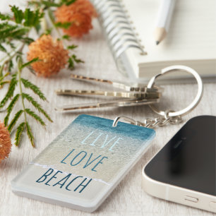 Lebe Liebe Strand Türkis Blau Ozean Surfwellen Schlüsselanhänger