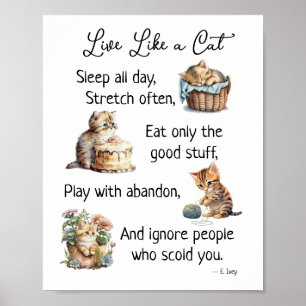 Lebe wie eine Katze Wasserfarben Kunst Wandhänger Poster